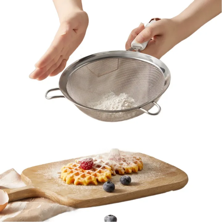 2 Size Flour Sieve Stainless Steel with Plastic Handle for Coffee Tea Leaf Corn Juice Okara Kitchen Gadgets Baking Tools