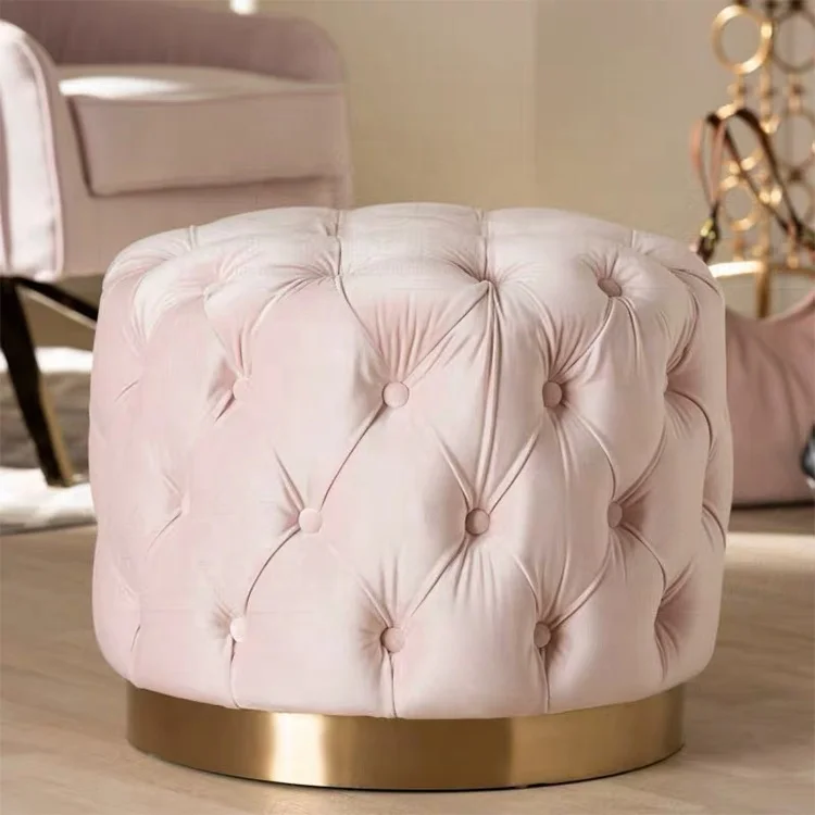 New luxury high quality cute soft velvet ottoman pouf footstool round pouf tufted ottoman