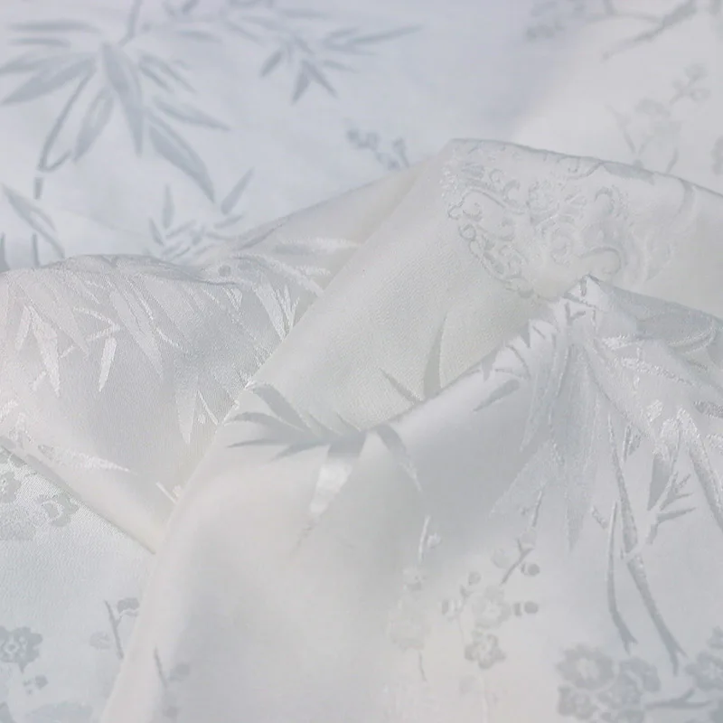 Wholesale bamboo plum blossom jacquard satin brocade pure plain mulberry 100% silk fabric