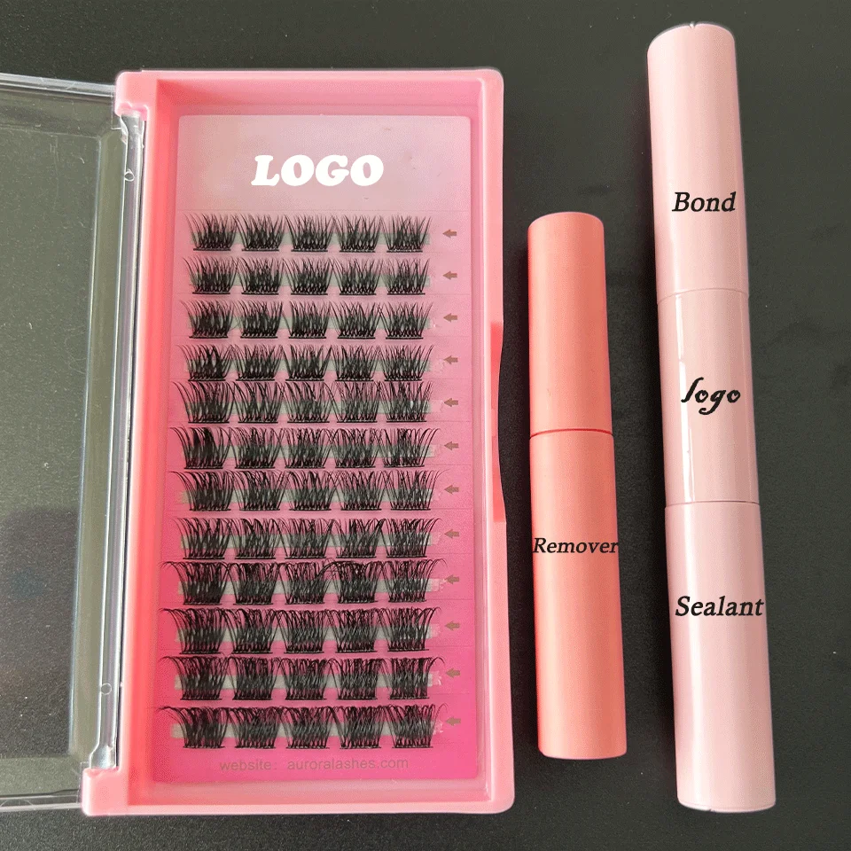 wholesale segment individual diy eyelash extension kit pre-cut segment private label with box mink fluffy clusters lashes kit