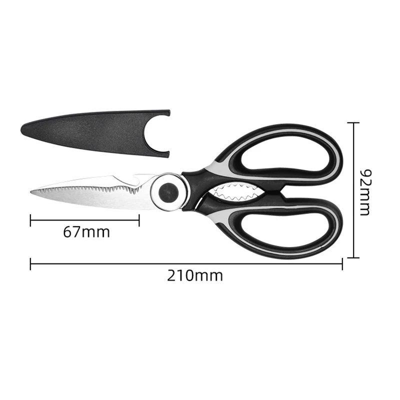 Fish Meat Scissors Multi Purpose Non Slip Sharp Stainless Steel Poultry Scissors Kitchen Scissors with Nut Cracker and Cover