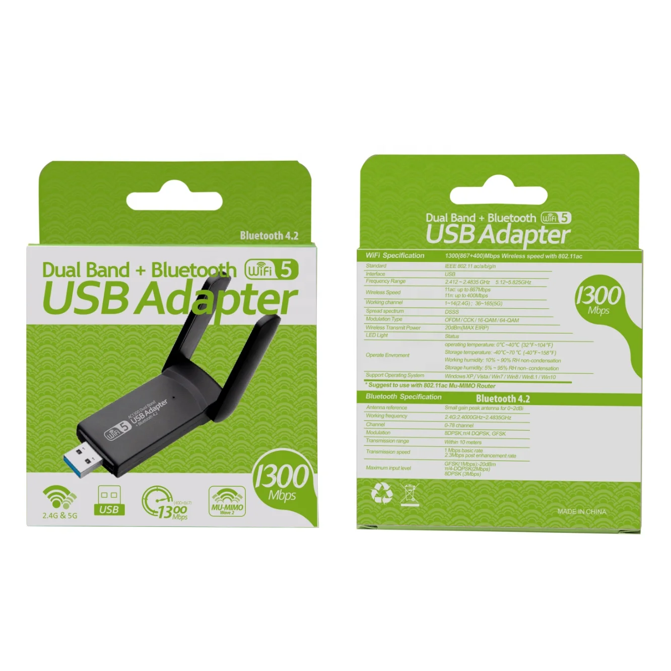 11AC 1300M Wireless USB Adapter 1300Mbps BT4.2 & WiFi 2 in 1 Realtek 8822BU wifi dongle