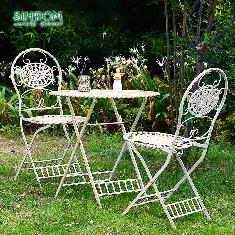 European Style Folding Wrought Iron Retro Outdoor Garden Balcony Tables and Chairs Set