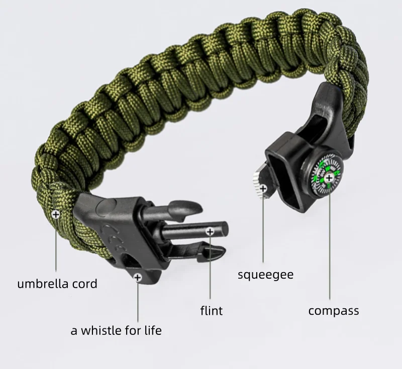 Outdoor camping emergency survival bracelet with firearm clasp handmade survival kit  bracelet for hiking  camping