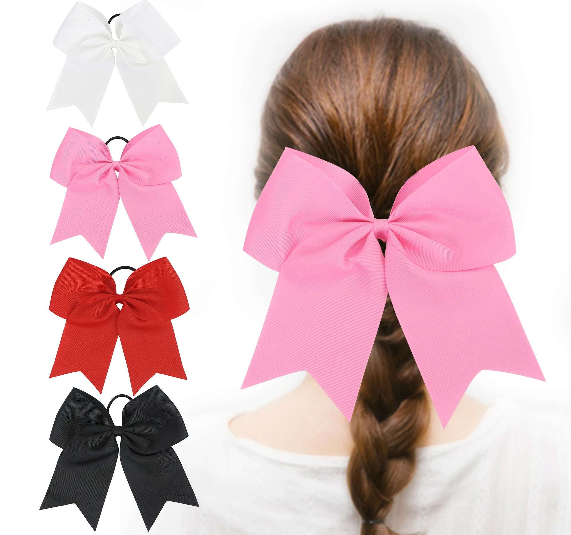 MIDI Factory Wholesale Customized Bows with Elastic Band Wholesale Ribbon Cheerleading Hair Bow Ponytail Holder for Girls
