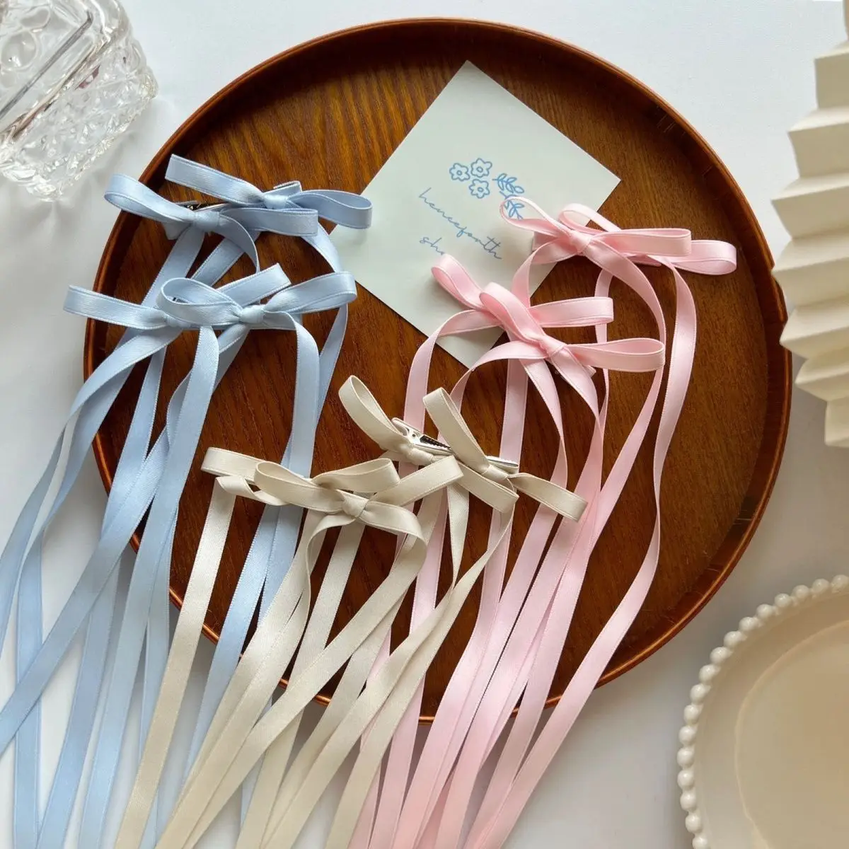 Korean Design Fashion Girl Flower Bow Satin Super Fairy Braided Hair Binding Streamer Duck Beak Bangs Clip