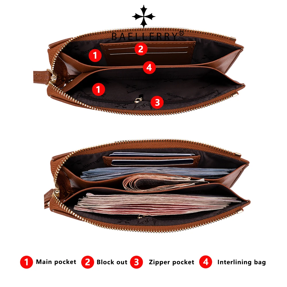 Baellerry  Pu Leather Phone Purse Ladies Small Zipper Handbag Trendy Women Long Leather Card Cash Wallet