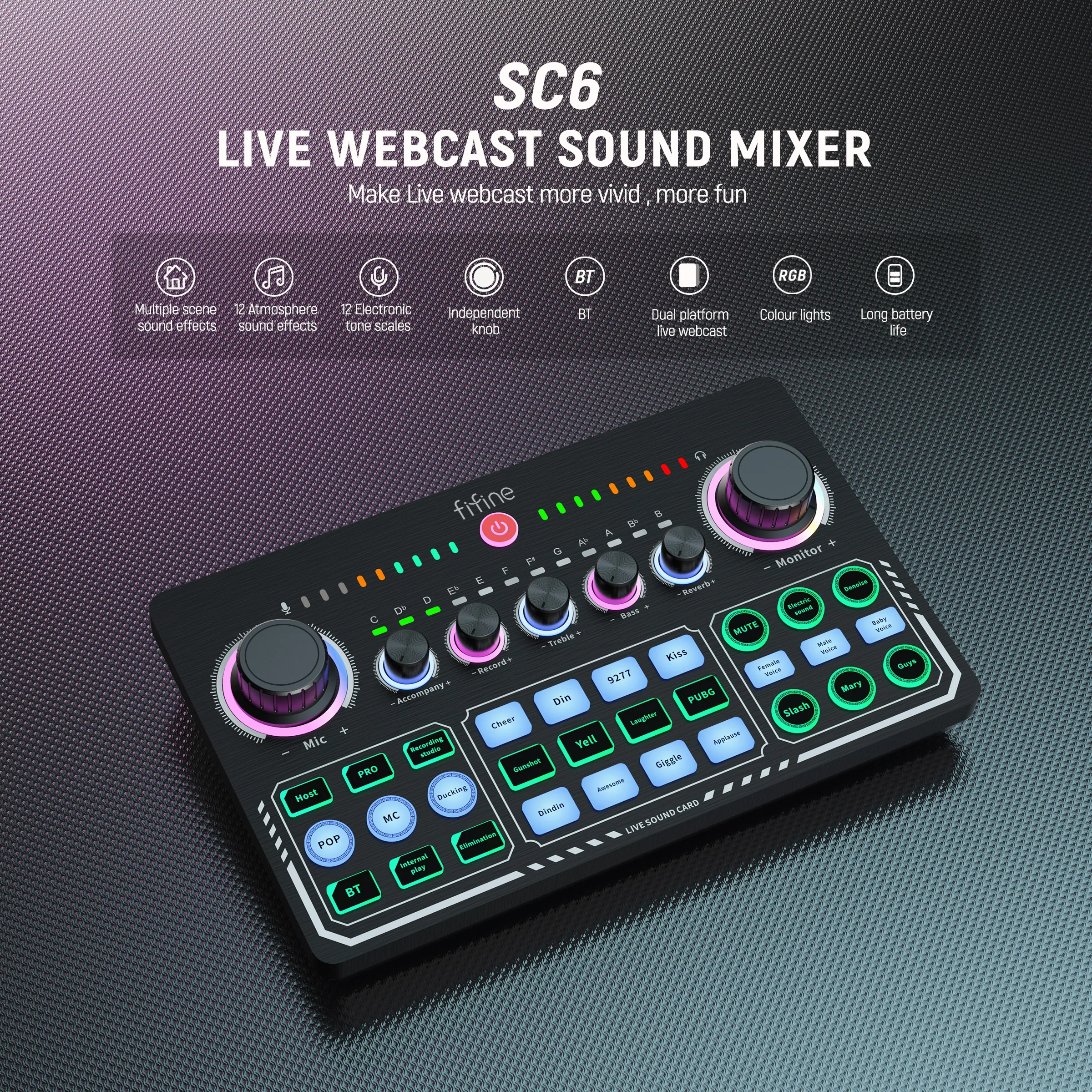 Внешняя звуковая карта Fifine SC6 снижение уровня шума трансляция в режиме реального