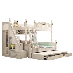 Двухъярусная кровать с горкой дешевая детская мебель белый американский стиль A88