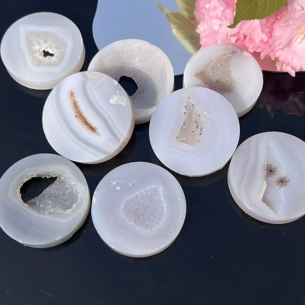 1pc agate with druzy round slabs for sale natural crystal agate coaster best decoration agate coaster DIY