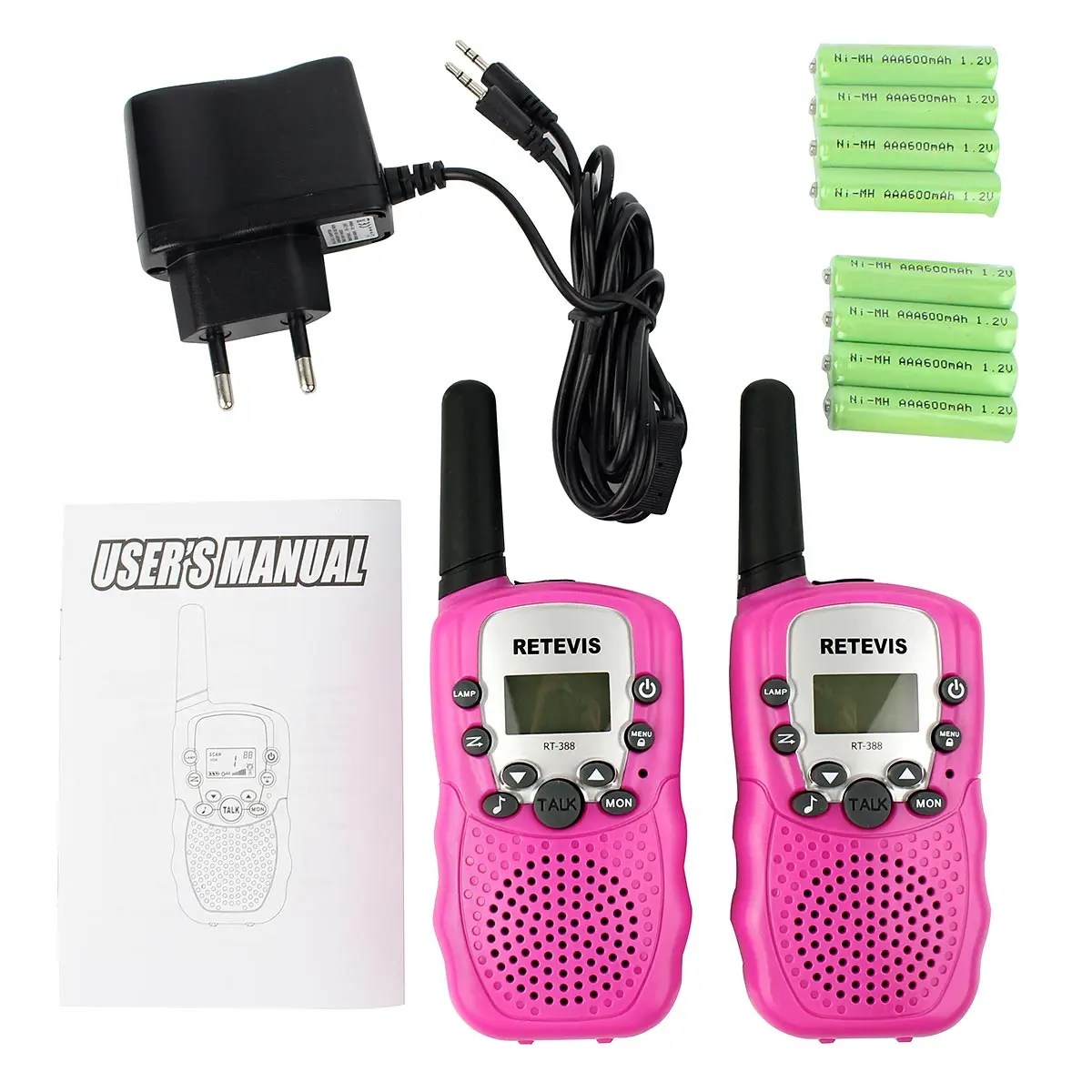 PC Material Anti-Throwing 0.5W 8CH PMR446 Pink kids walki talki toy set with Rechargeable battery Retevis RT-388