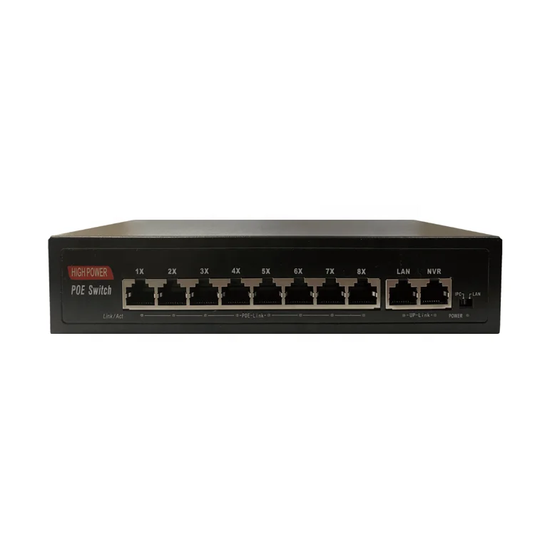 10/100Mbps 10CH 8 Port PoE with 2 Uplink Switch 52V 135W High Power SCM POE Switch