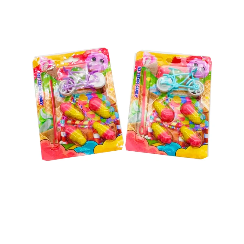 Chinese Wholesale OEM Ice Cream Shape Gummy Candy with Bicycle Toy Candy for Kids
