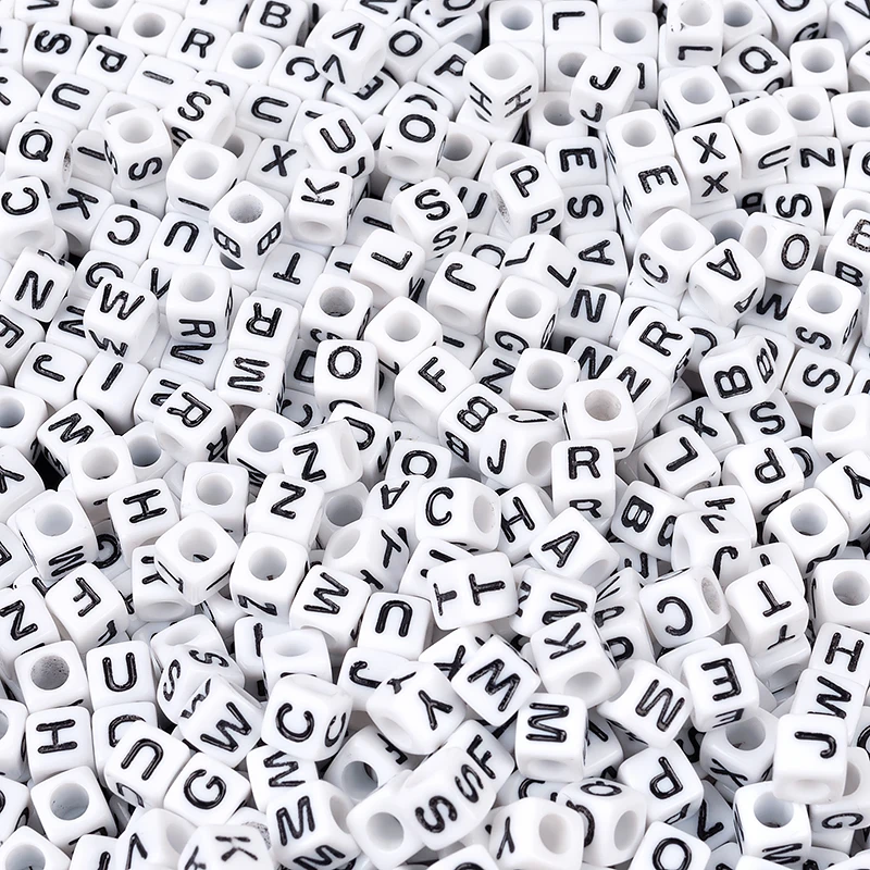 Wholesale 6mm Acrylic Square Cube Alphabet Letter Beads for Bracelet Jewelry Making Black White Letter Beads
