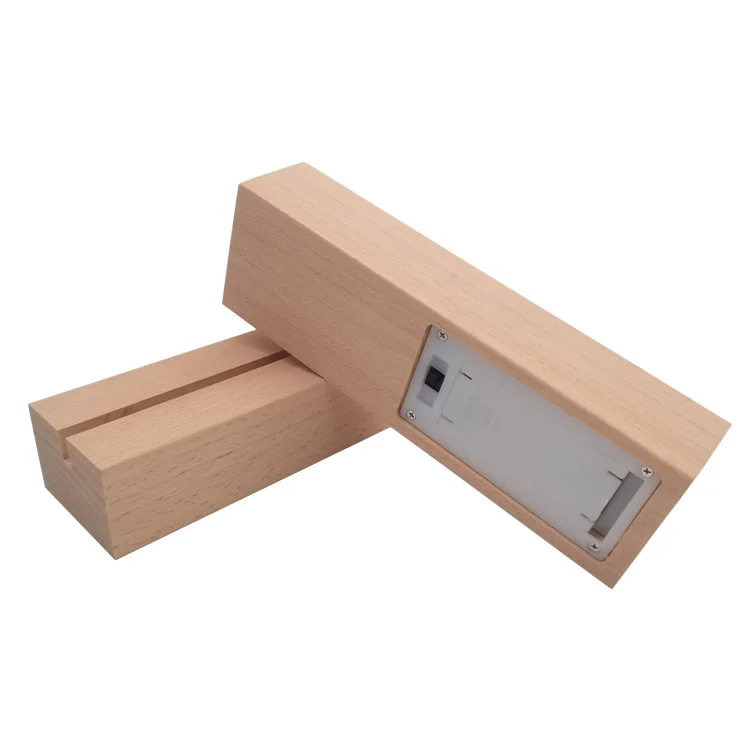 AAA battery operated wooden led light display base battery powered wood 3d led base light for acrylic