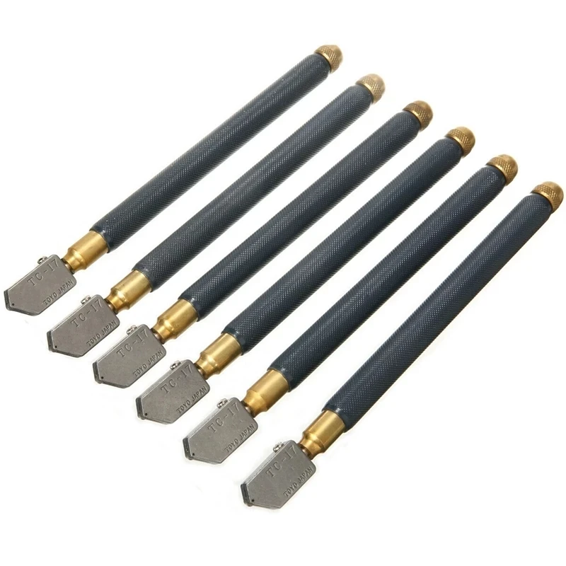 
6Pcs TC-17 Oil Rolling Diamond Glass Cutter Metal Handle Diamond Straight Head Cutting Tool Pack 