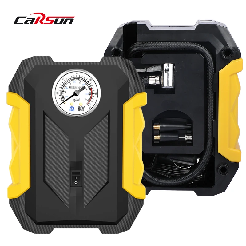 CARSUN 139906 Hot Product Motorcycle Tire Air Pump Wired Compresseur Mini Pressure Gauges 12V Portable Tire Inflators For Car