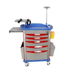 Hot Sale Hospital Trolley Multi-function Cart Medication Emergency Anesthesia Trolley with Mute Wheel