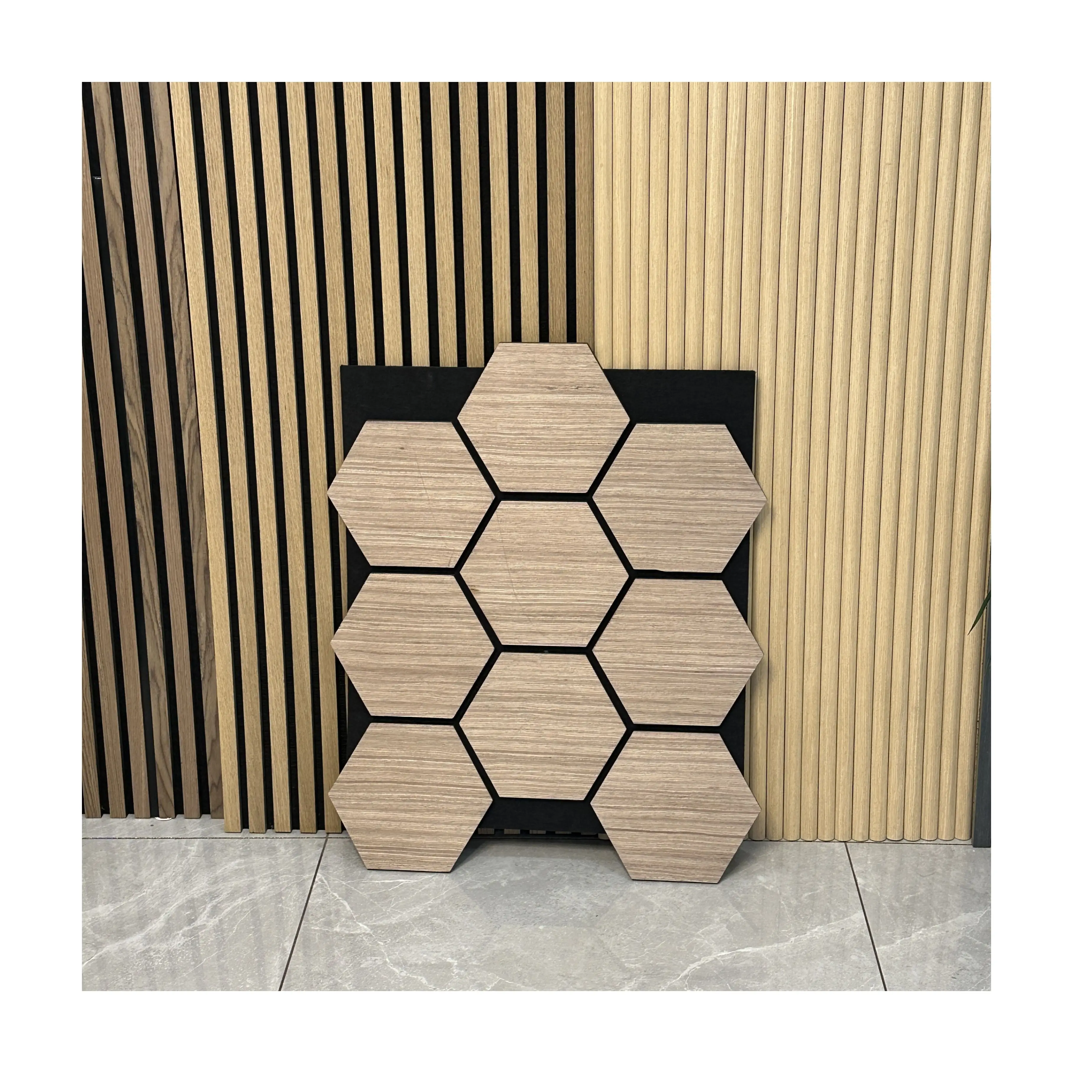 hot trending products Hexagon wood effect cladding ceiling tiles wall panels & boards acoustic panels