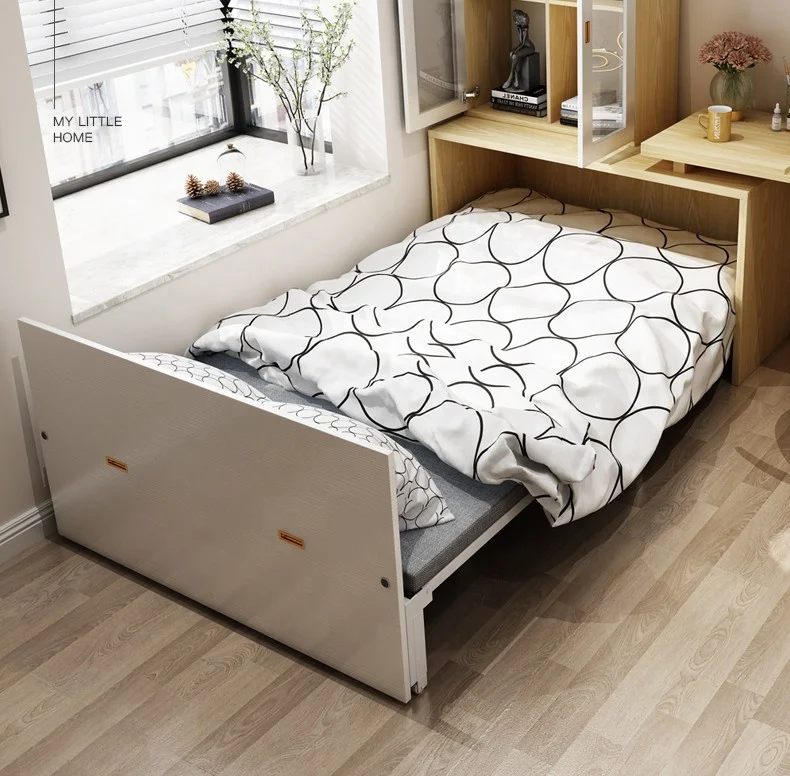 Simple Single Murphy Cabinet Bed Small Folding Wall Bed Bedroom Furniture Customized Wood Modern Home Bed Sunrise Panel Wood
