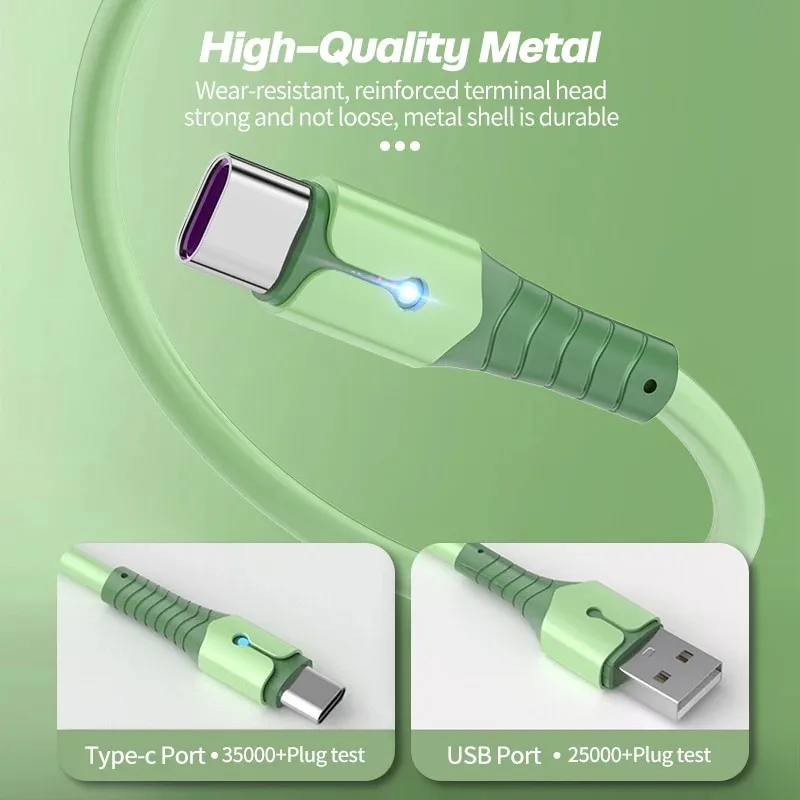 
high quality type C 0.25m 1m 1.5m 2m super flexible durable liquid silica gel fast date tansfer 3A fast charing cable 