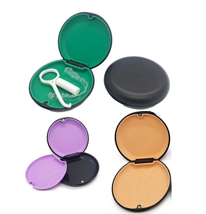 Invisible Aligners Orthodontic Retainer denture storage container with mirror and silicone inner