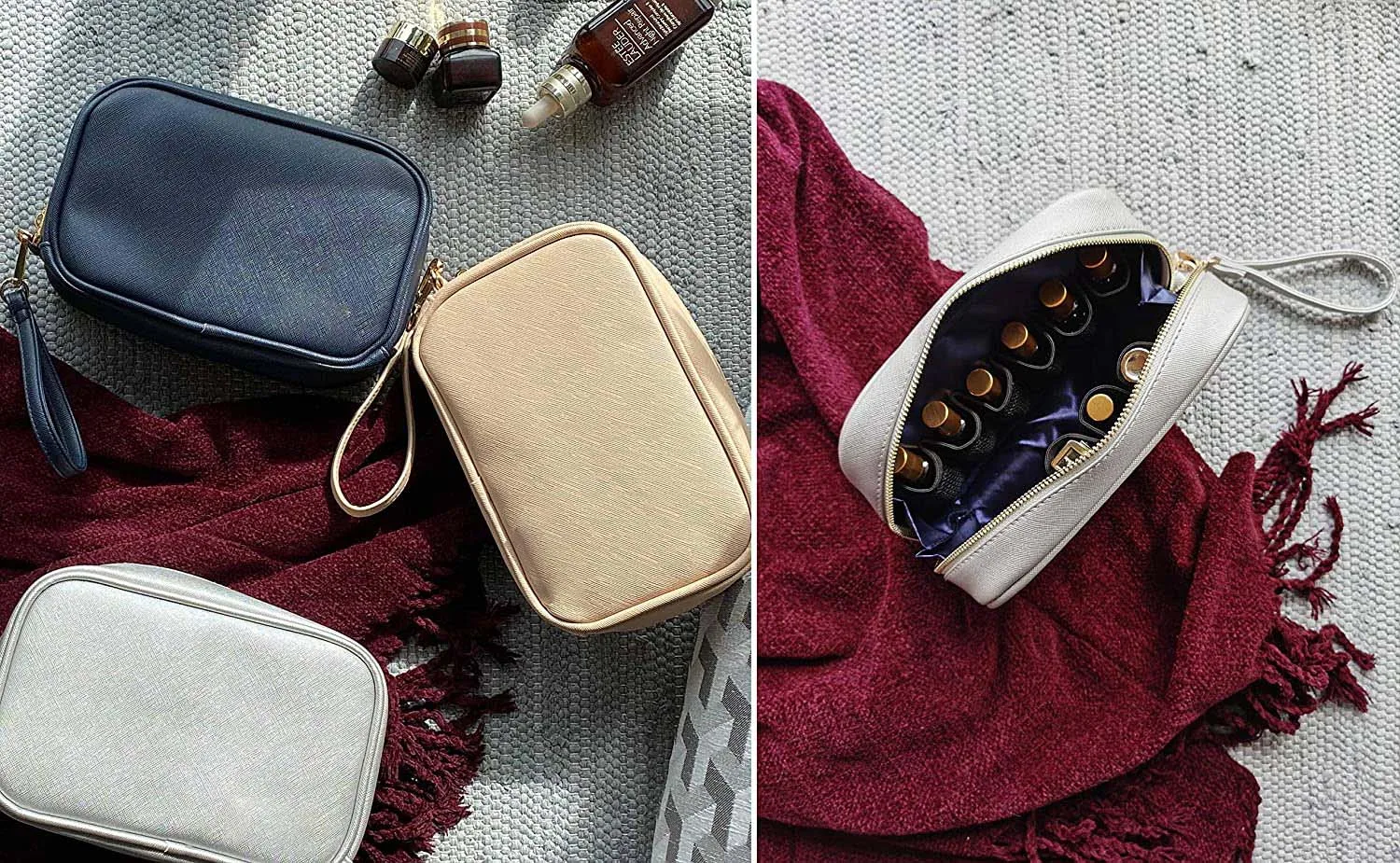 Custom Shockproof Essential Oil Bottles Organizer Travel Essential Oils Carrying Case Cosmetic Bag Pouch