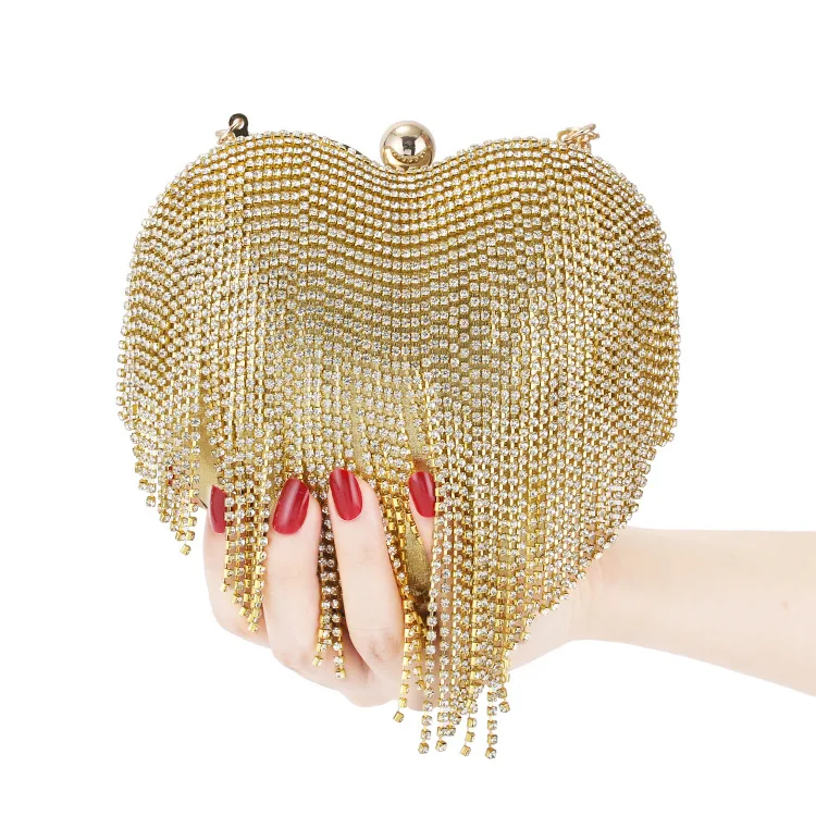 2020 Rhinestone Crown Box Clutch Evening Luxury Bags Party Prom Women's heart shape tassels Bling Glitter Purse