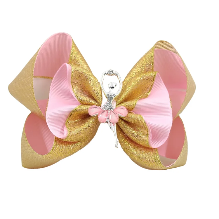 Two Layer Pink  Gold Princess Pretty Ballerina Glitter Hair Bow