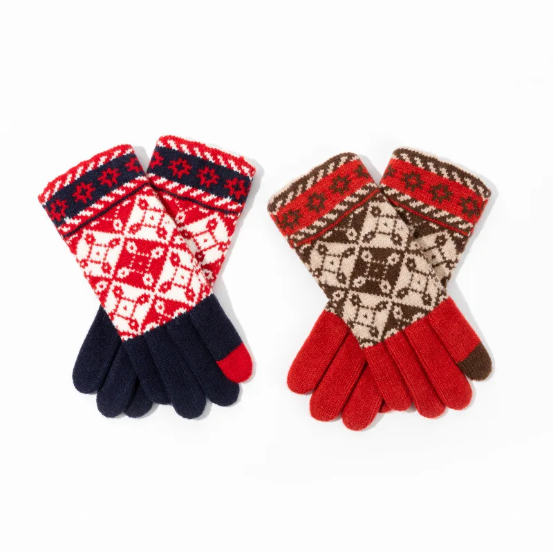 2021 Fashion Winter Jacquard Touch Screen Gloves Imitated Cashmere Knitted Warm Gloves for Men and Women