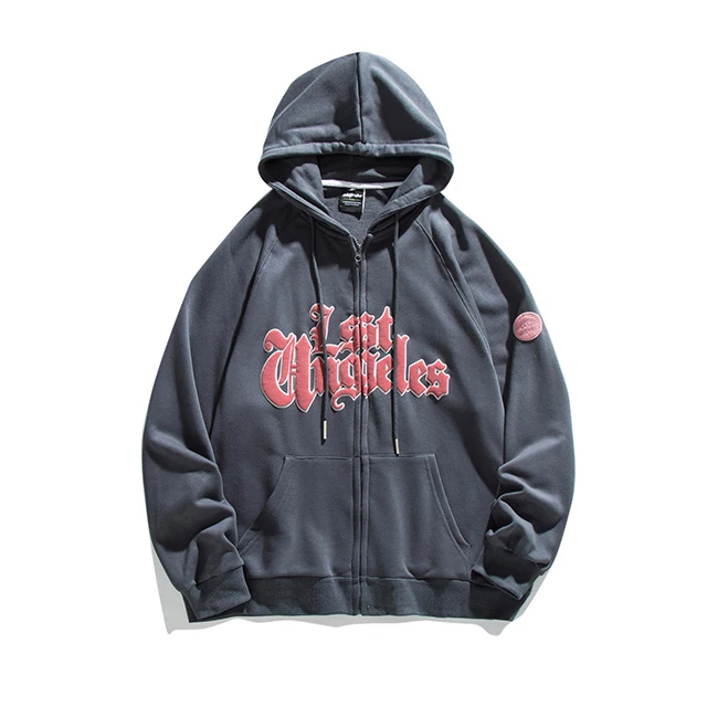 OEM custom puff print oversized full zip up hoodies