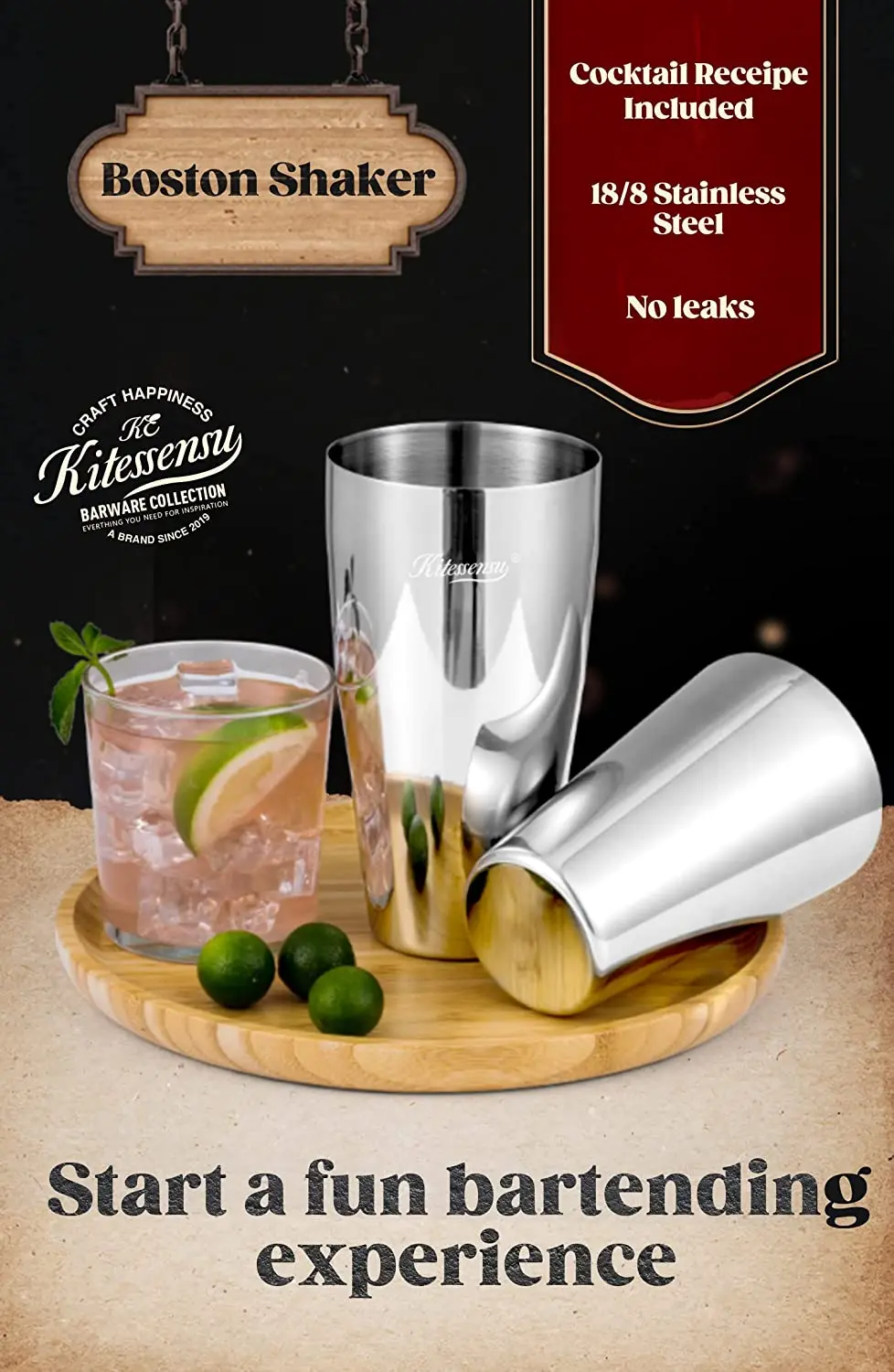 Hot sell Stainless Steel High Quality Weighted Cocktail Boston Mixing Shaker Cocktail Barware