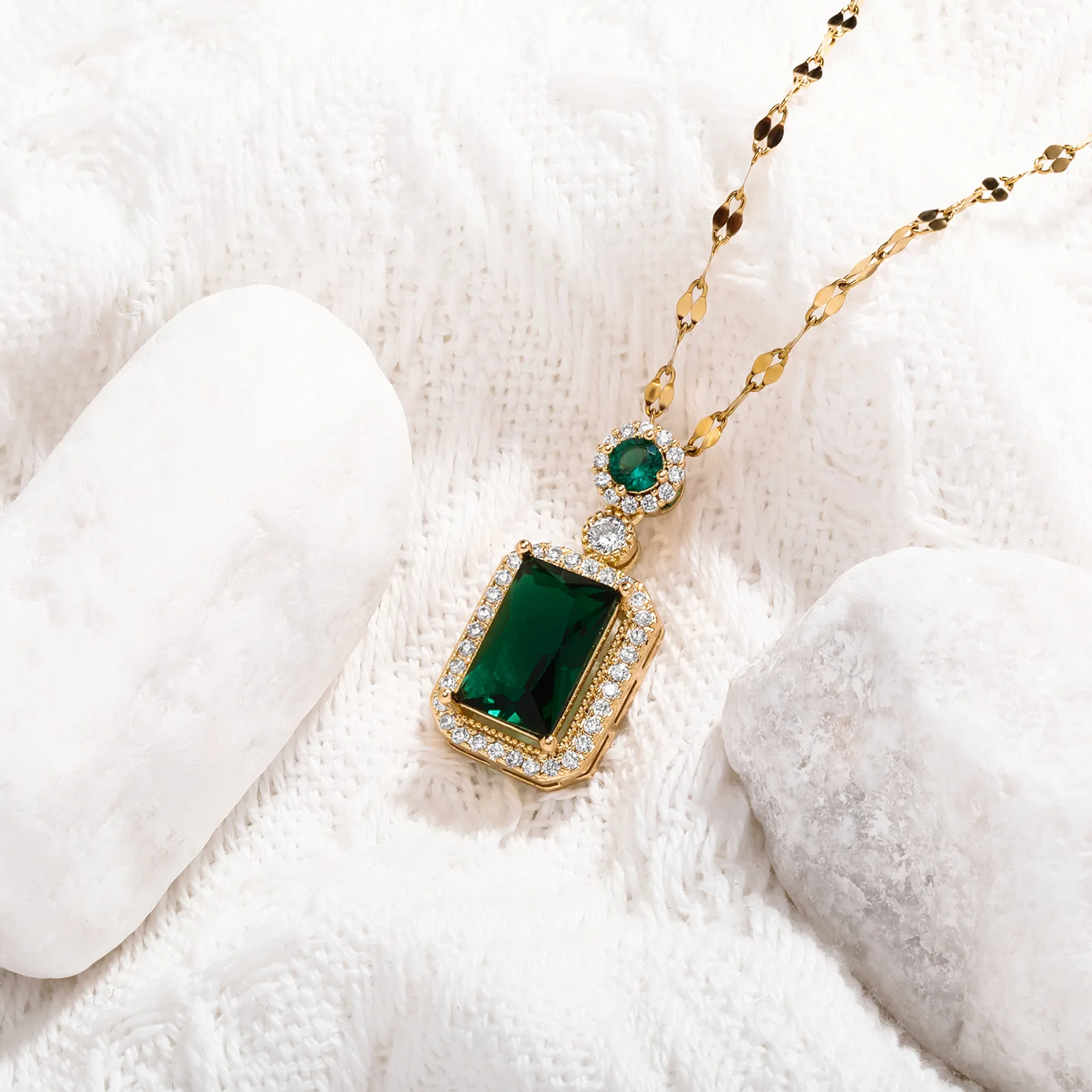New Fashion INS Style Hip-hop Big Green CZ Stones Pendant Square Shape Pendants For Women Men Gift