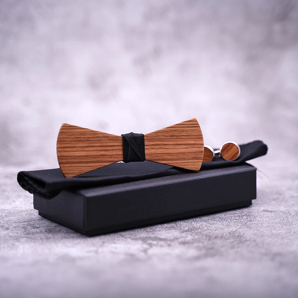 Мужские деревянные бабочкой платок запонки набор черного и коричневого цвета жаккардовый платок галстук-бабочка, костюм, аксессуары для свадьбы, подарки