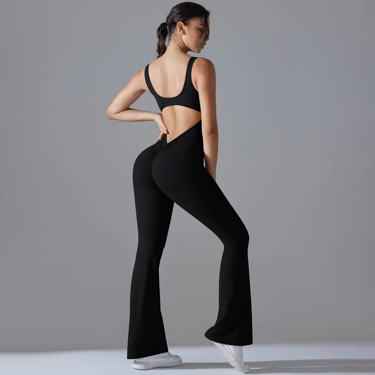 Womens Backless Tank Tops Polyamide High Folded Waist Flare Leggings Set Quality Gym Fitness Sets for