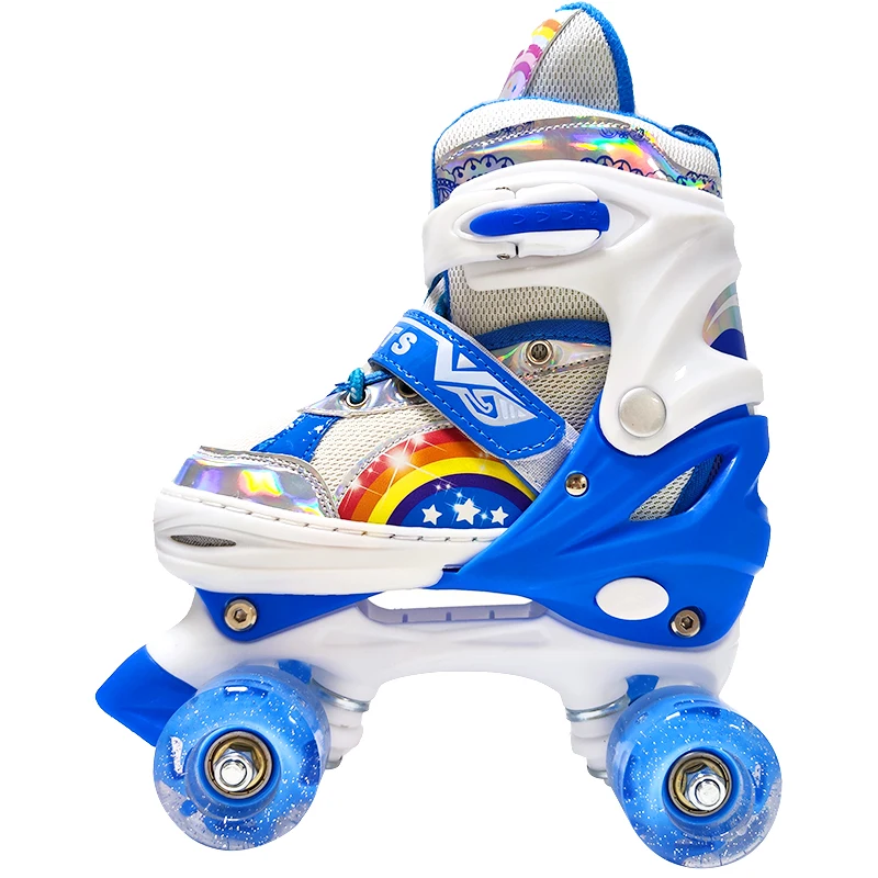 Quad Patines 4 Ruedas Roller Skates Kick Rollerskates 4 Wheels Blade Slalom Inline Shoes Flashing Roller For Kids