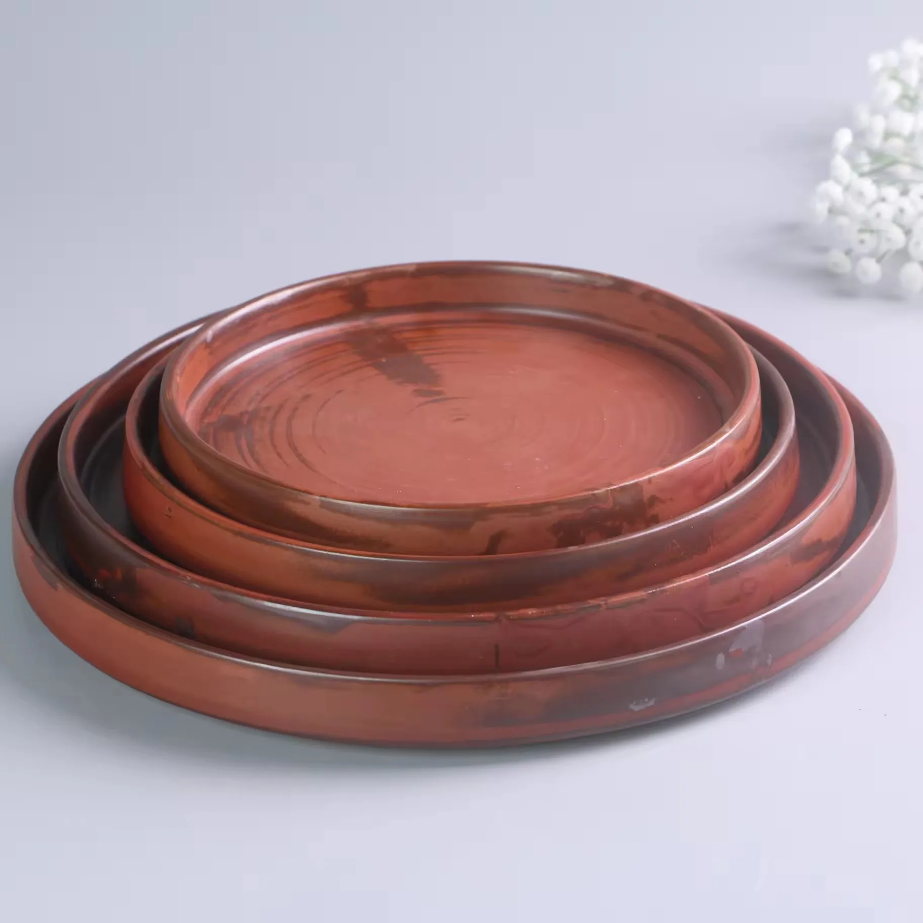 Japanese matte stoneware 7/8/9.5/10.5 inch red decorative dinner plate ceramic porcelain dishes & plates for restaurants