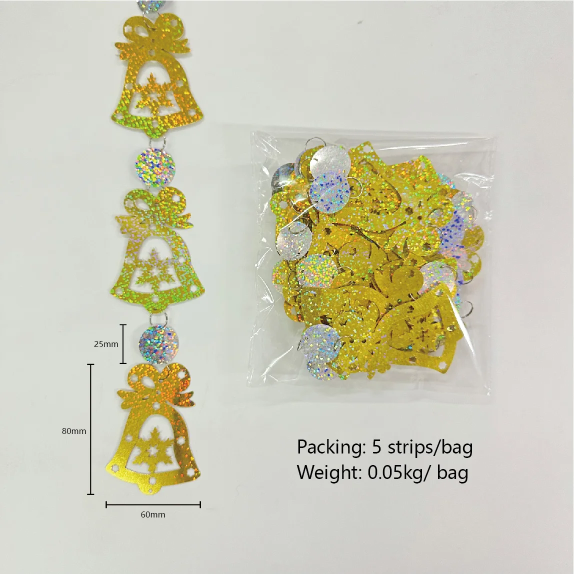 Christmas Decorations Bell Glitter Window Hanging Decor Scene Layout Party Activities Shop Wall Hanging Decor