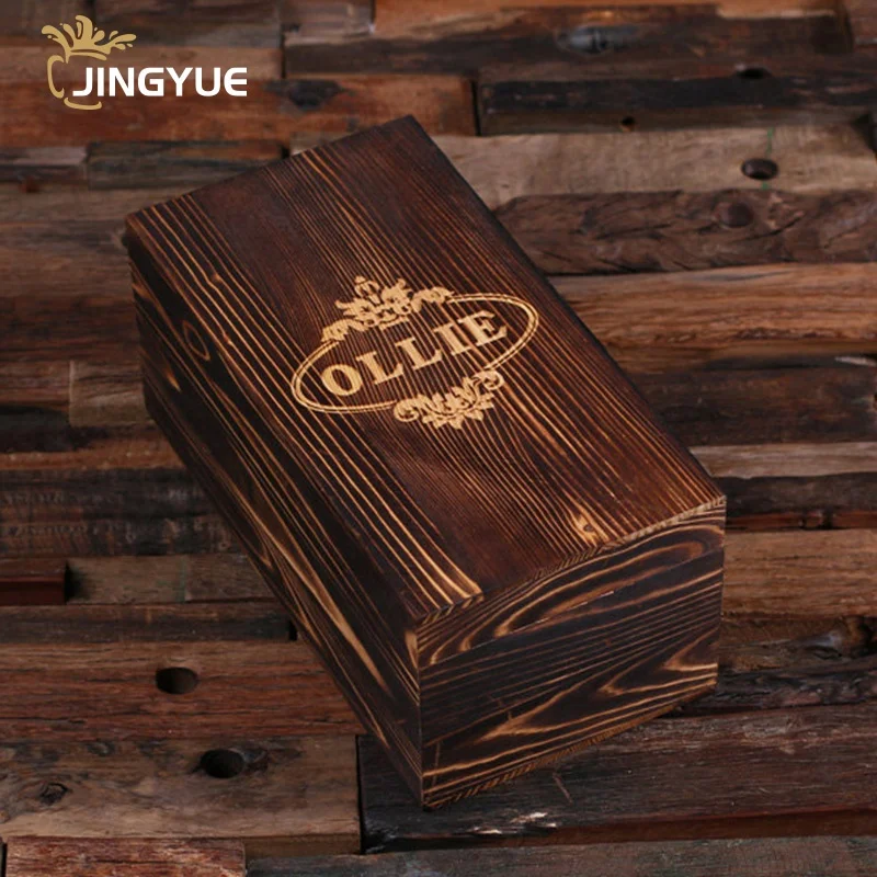 Wholesale Customized Logo Personalized Glass Whiskey Decanter Bottle with Wood Gift Box for Alcohol Liquor Brandy Vodka Whisky