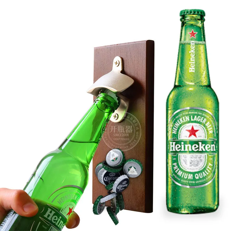 Wall Mounted Wooden Bottle Opener With Catcher Ideal Gift for Men and Beer Lovers Bottle Opener Wall Mounted