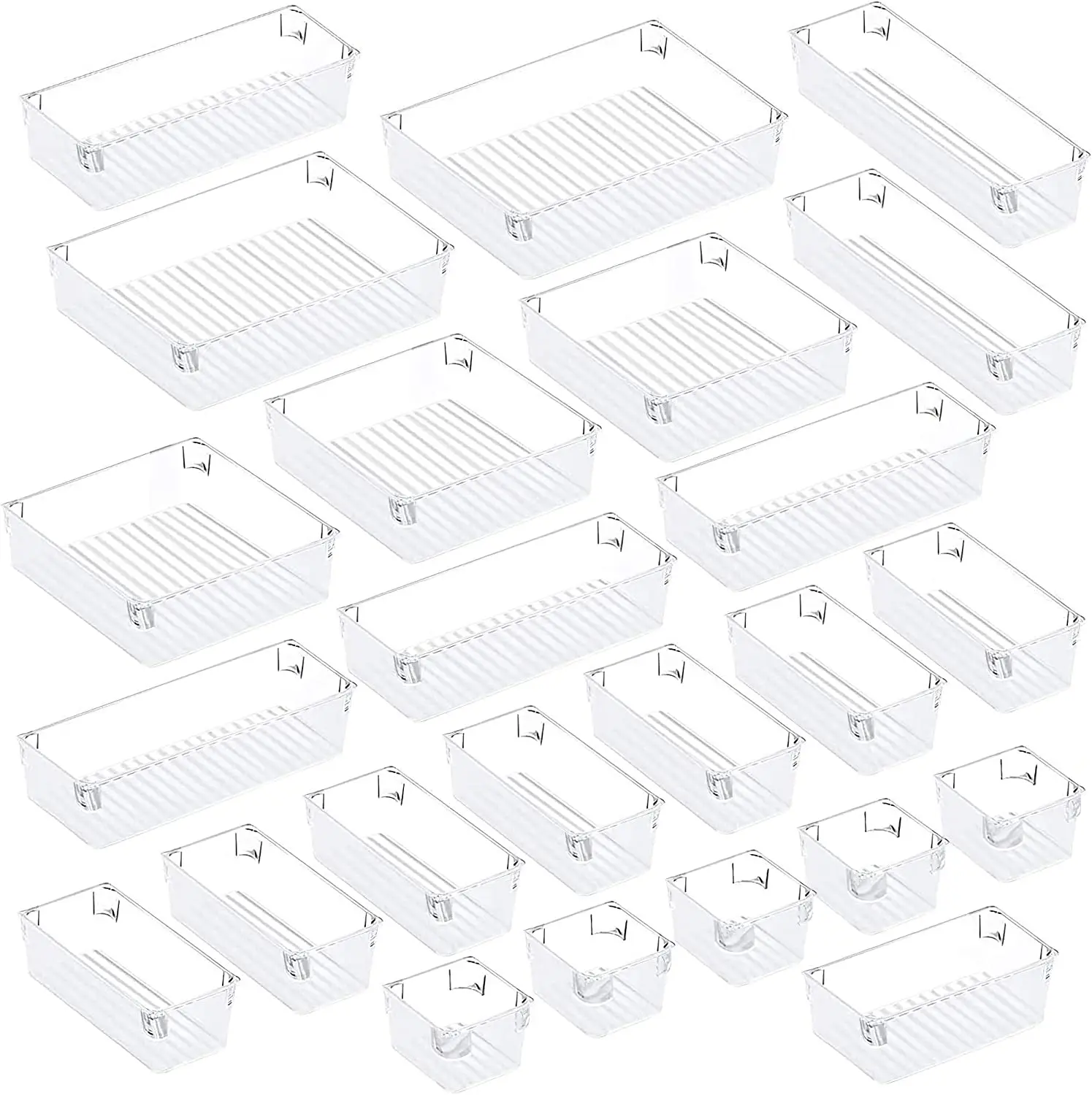 Desk Drawer Organizer Trays Set for Cutlery Makeup Tools Hot Sale Multi-purpose Plastic Storage Boxes Bins Acrylic Clear