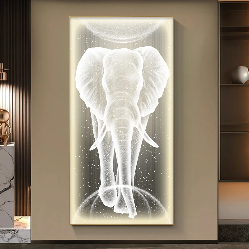 Custom modern Art Deco Elephant animal Wall Painting Light up art painting with light LED background wall decoration