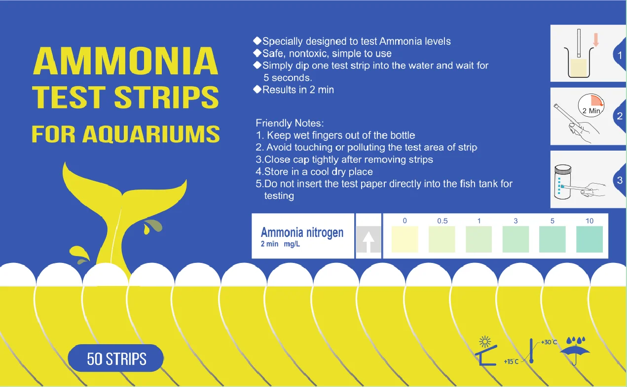 50 strips/bottle  Aquarium Fish Tank Water Aquaculture Ammonia Nitrogen Test Paper  Water Test Kit Test Strips