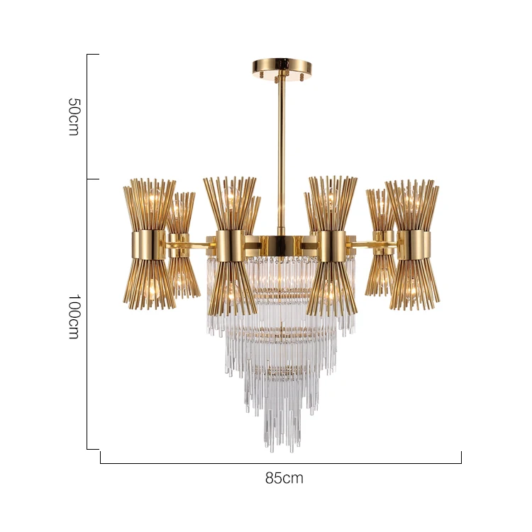 Indoor Luxury 4 Layers Glass Lighting Modern Villa Decoration Crystal Chandeliers Pendant Lights