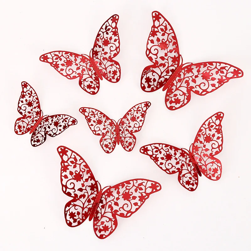 Red hollow butterfly wall with 3d three-dimensional butterfly wedding decoration stickers