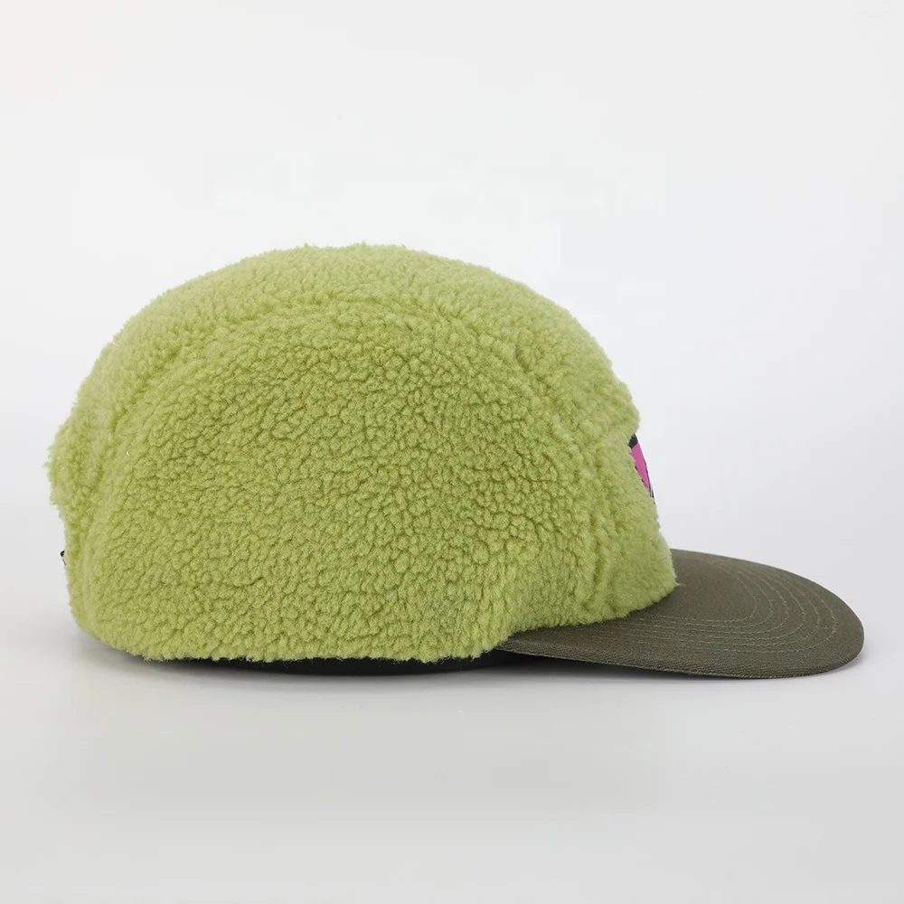 High Quality Custom Winter Embroidery Patch All Over 5 Panel Fleece Camp Cap,Sports Running Camper Hat,Lightweight Camping Cap