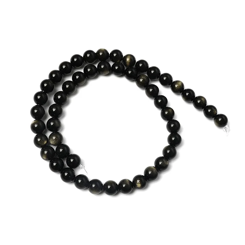 4/6/8/10mm Natural Stone Round Smooth Loose Gemstone Stone Gold Obsidian Beads for DIY Making Jewelry Bracelet