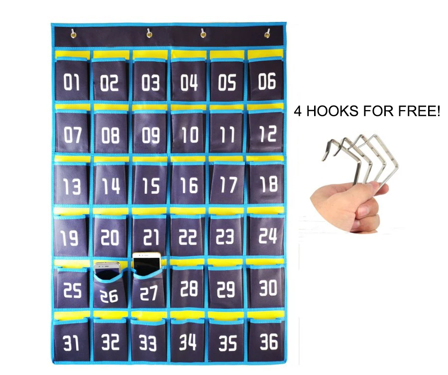 Numbered Classroom Pockets for Cell Phones and Calculator Holder Hanging Wall Door Organizer  Chart(36 pockets, 48 pockets)