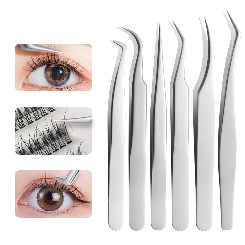 Professional Stainless Steel Eyelash Tweezers Private Custom False Eyelashes Extention Tweezers