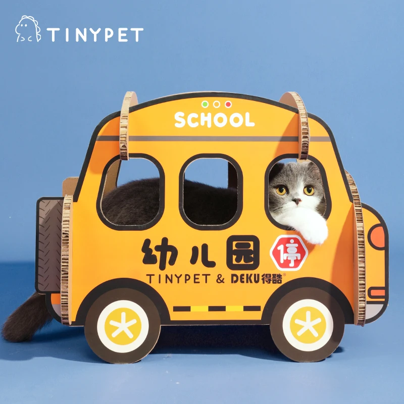 TINYPET New Arrival Cardboard Cat Scratcher School Bus Shape Cat Scratch Bed Post Wholesale Cat Accessories